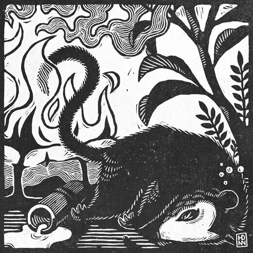 The Tlacuache works his plan beside the demons' fire