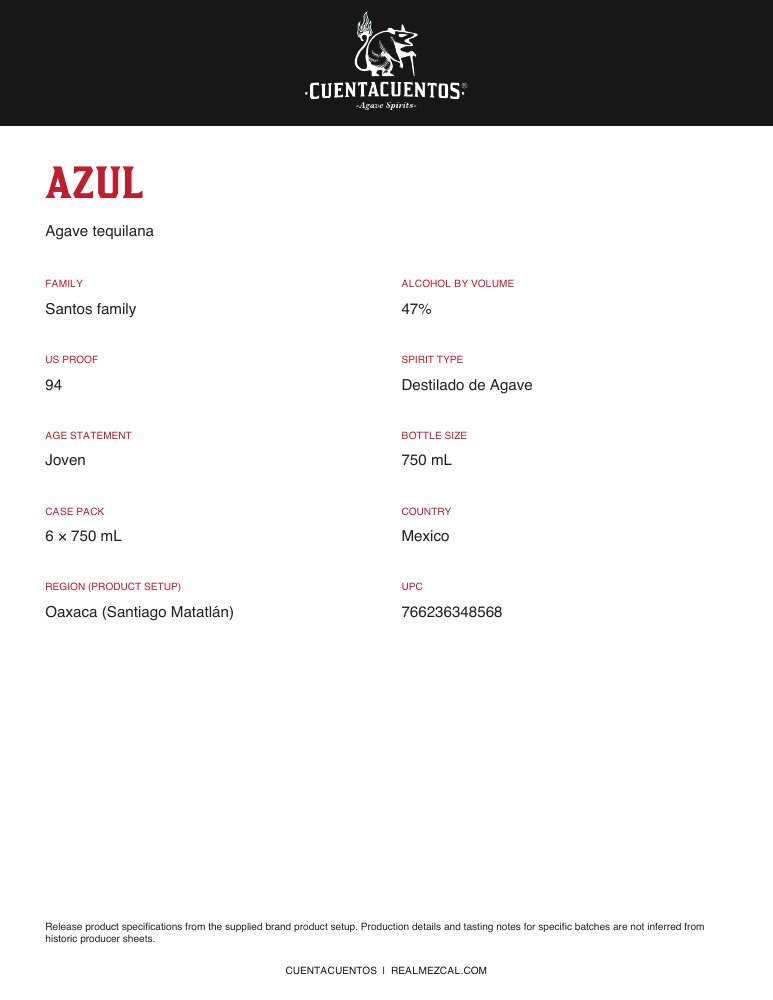 Cuentacuentos Azul 47% · 750 mL Portrait product sheet