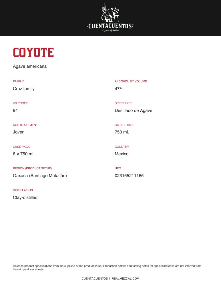 Cuentacuentos Coyote 47% · 750 mL Portrait product sheet