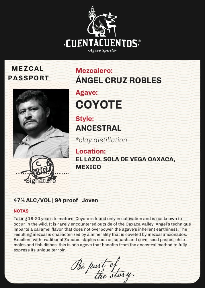 Cuentacuentos Coyote 47% · 750 mL 5 × 7 shelf talker · Color