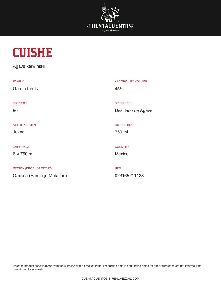 Cuentacuentos Cuishe 45% · 750 mL Portrait product sheet