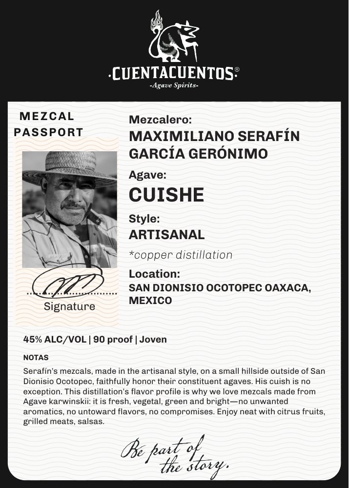Cuentacuentos Cuishe 45% · 750 mL 5 × 7 shelf talker · Grayscale