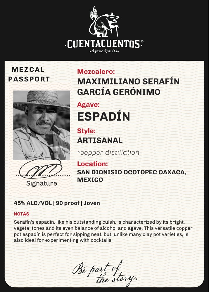 Cuentacuentos Espadín 45% · 750 mL 5 × 7 shelf talker · Color